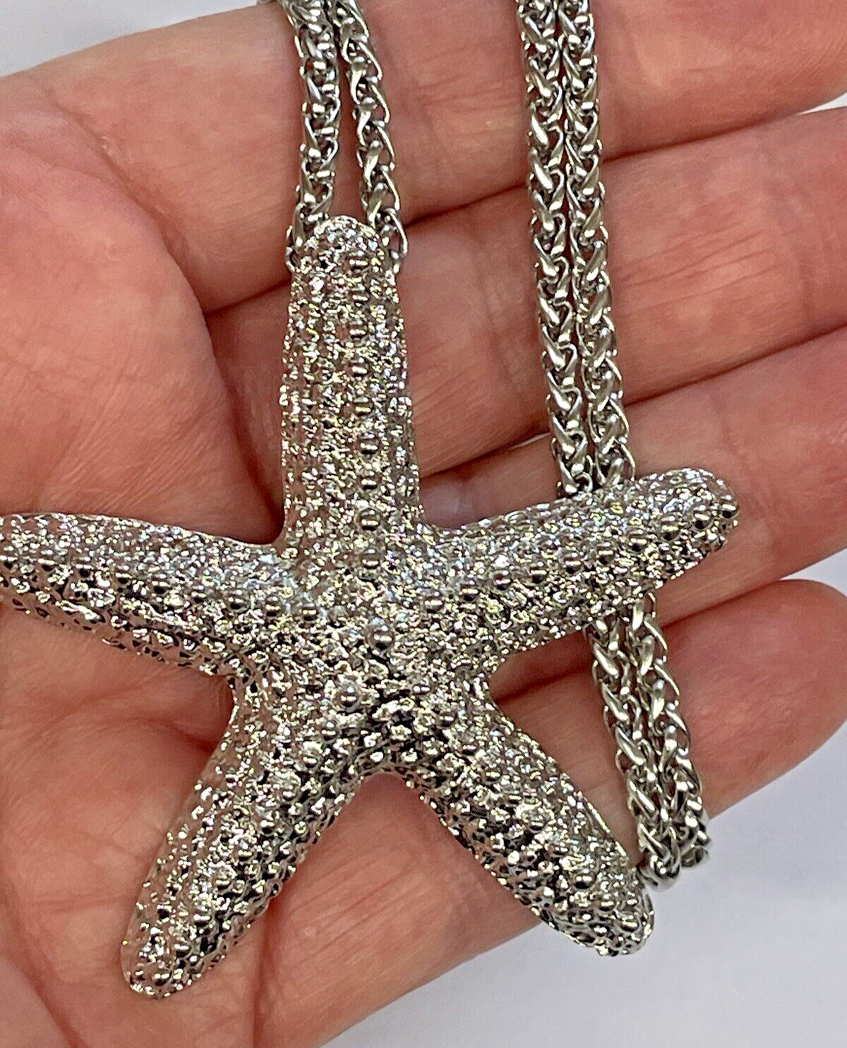 STARFISH 2.5″ Silver 24″ Necklace Stainless Coastal Fashion Jewelry Sea Life NEW
