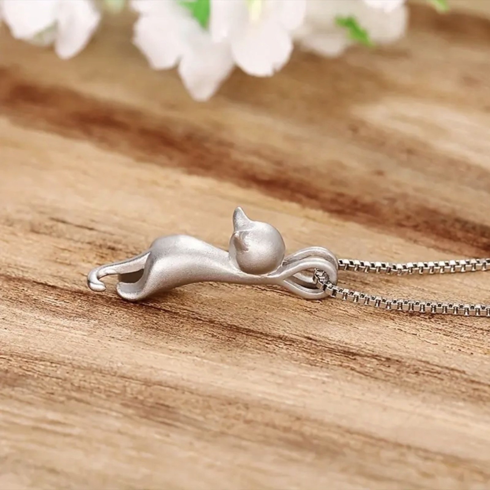 Women 18″ Chain Sterling Silver Love Cute Cat Kitty Pendant Necklace B65