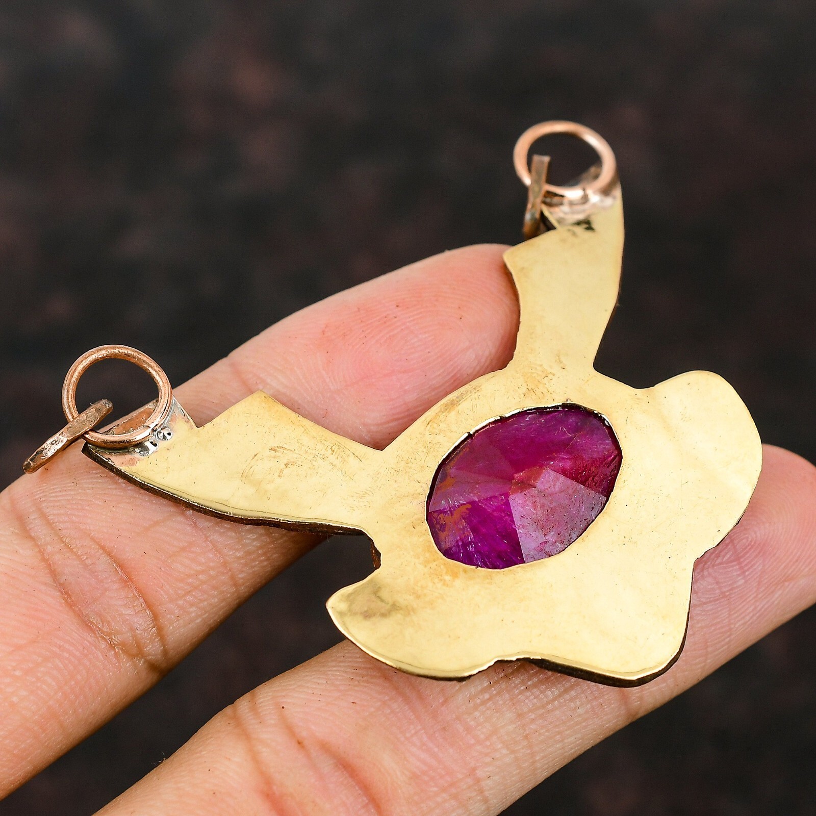 Valentines Sale Copper Oval Natural Kashmir Rubi Bezel Birthday Pendant Jewelry