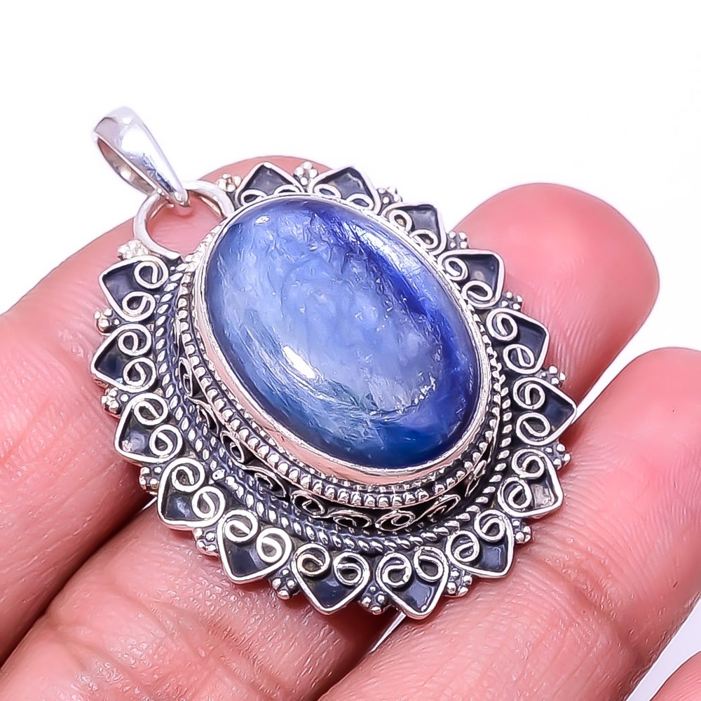 Natural Kyanite – Nepal Fine Art 925 Sterling Silver Pendant 1.76″ P_9395_205_30