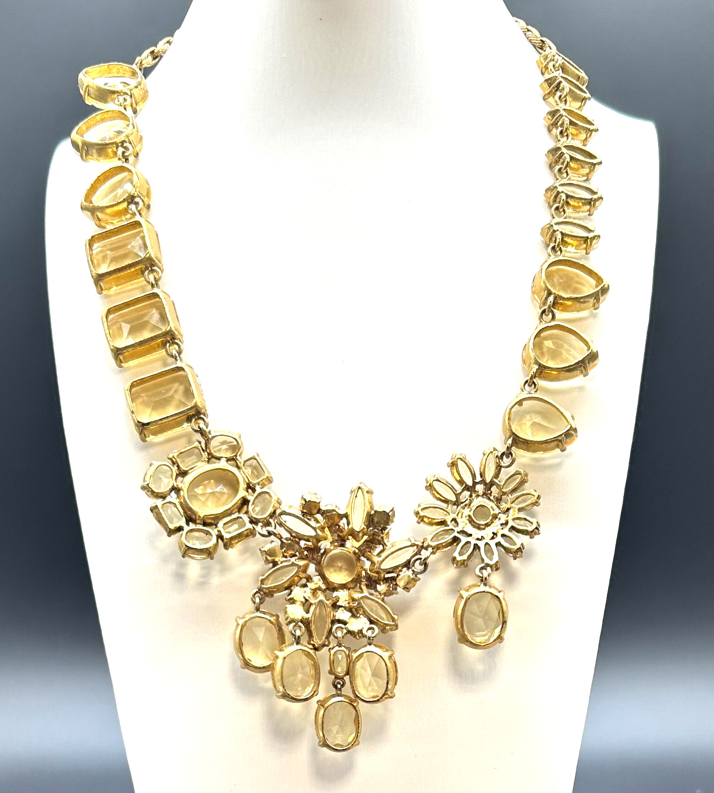 J Crew Yellow Citrine Crystal Rhinestone Cluster Bib Statement Necklace VTG NWOT