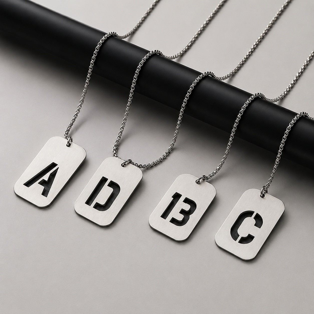 Pendant Necklace Stainless Steel Letter Rectangle Band Silver 27.56 in N84