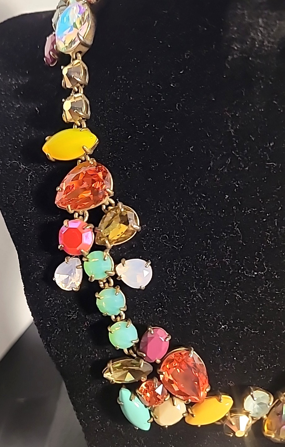 J Crew Melange Statement Necklace Multicolor Crystal Rhinestone Silver Tone 18″