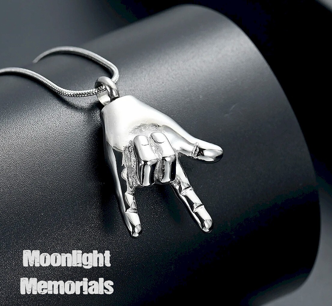 New I Love You Hand Sign Fingers Cremation Urn Keepsake Ashes Memorial Necklace