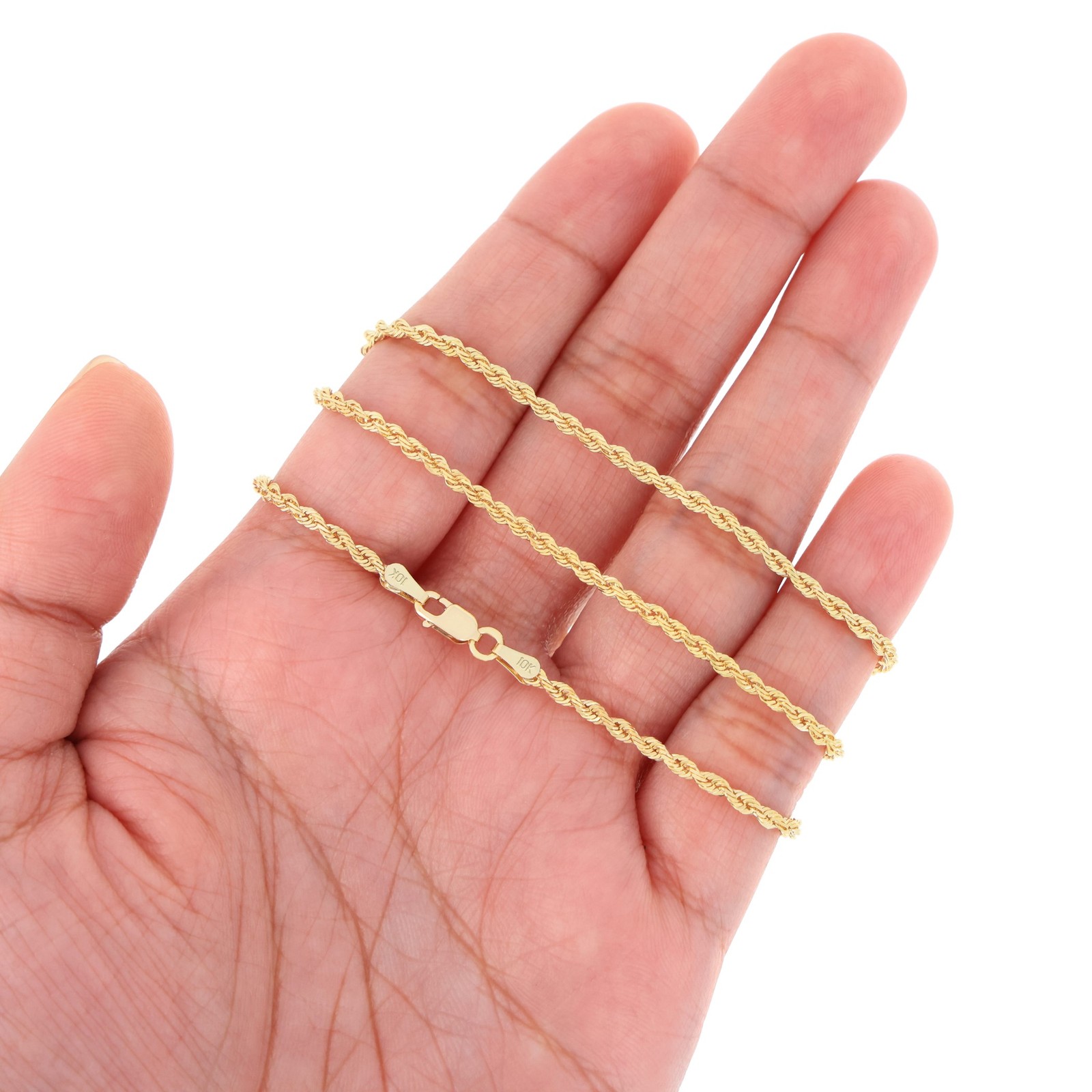 10K Yellow Gold 2mm-7mm Diamond Cut Rope Chain Necklace Men Womens 16″- 30″