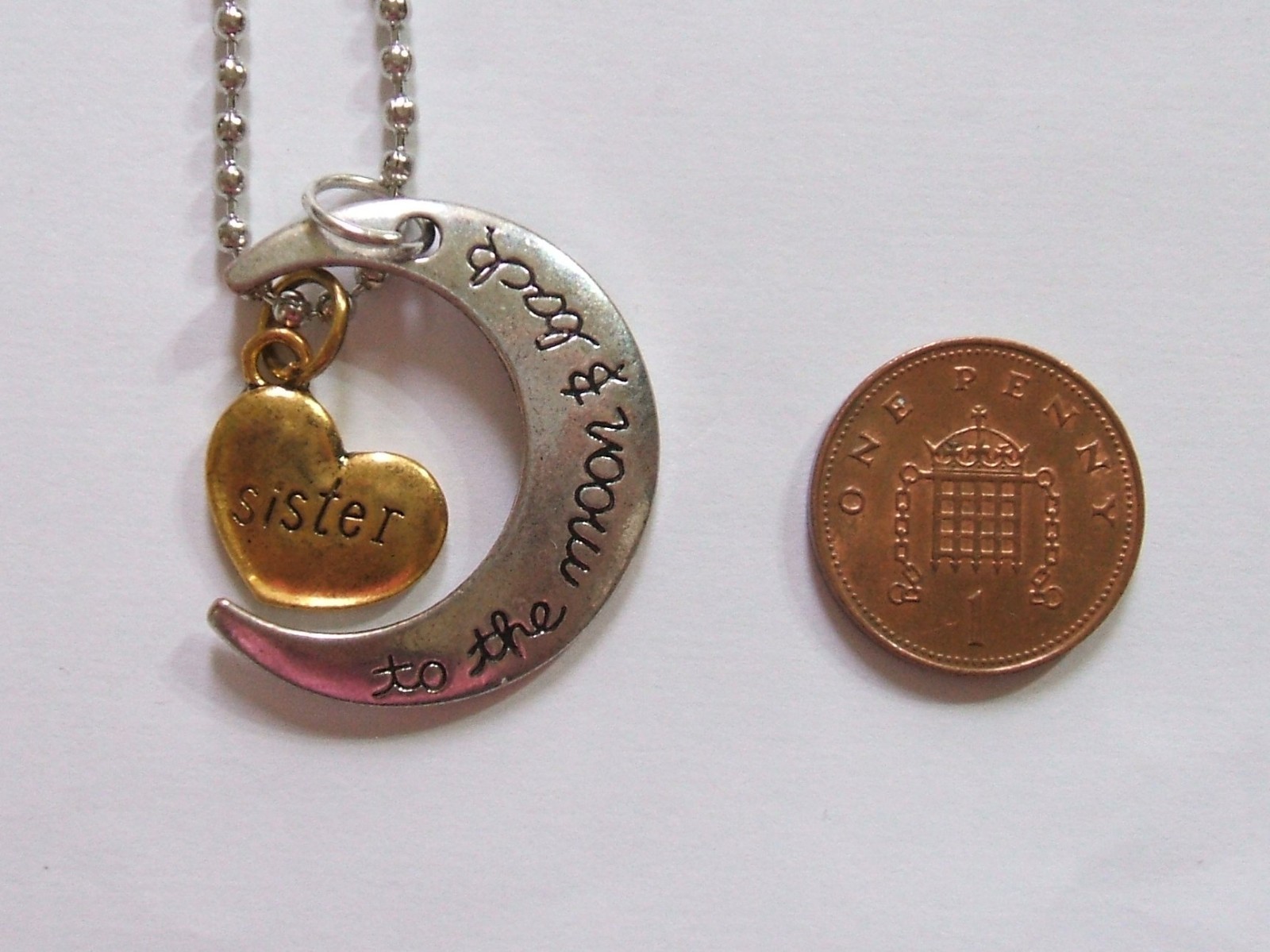 PENDANT Tibetian Silver SISTER MOON & BACK, HEART & CRES MOON 18″ chain (MBP10)