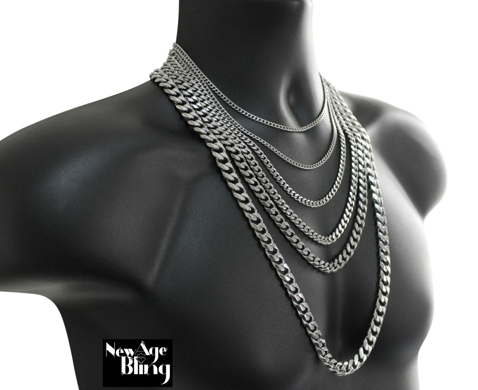 Stainless Steel Silver Chain Cuban Curb Women Men 16-36″ Necklace 3/5/7/9/11mm