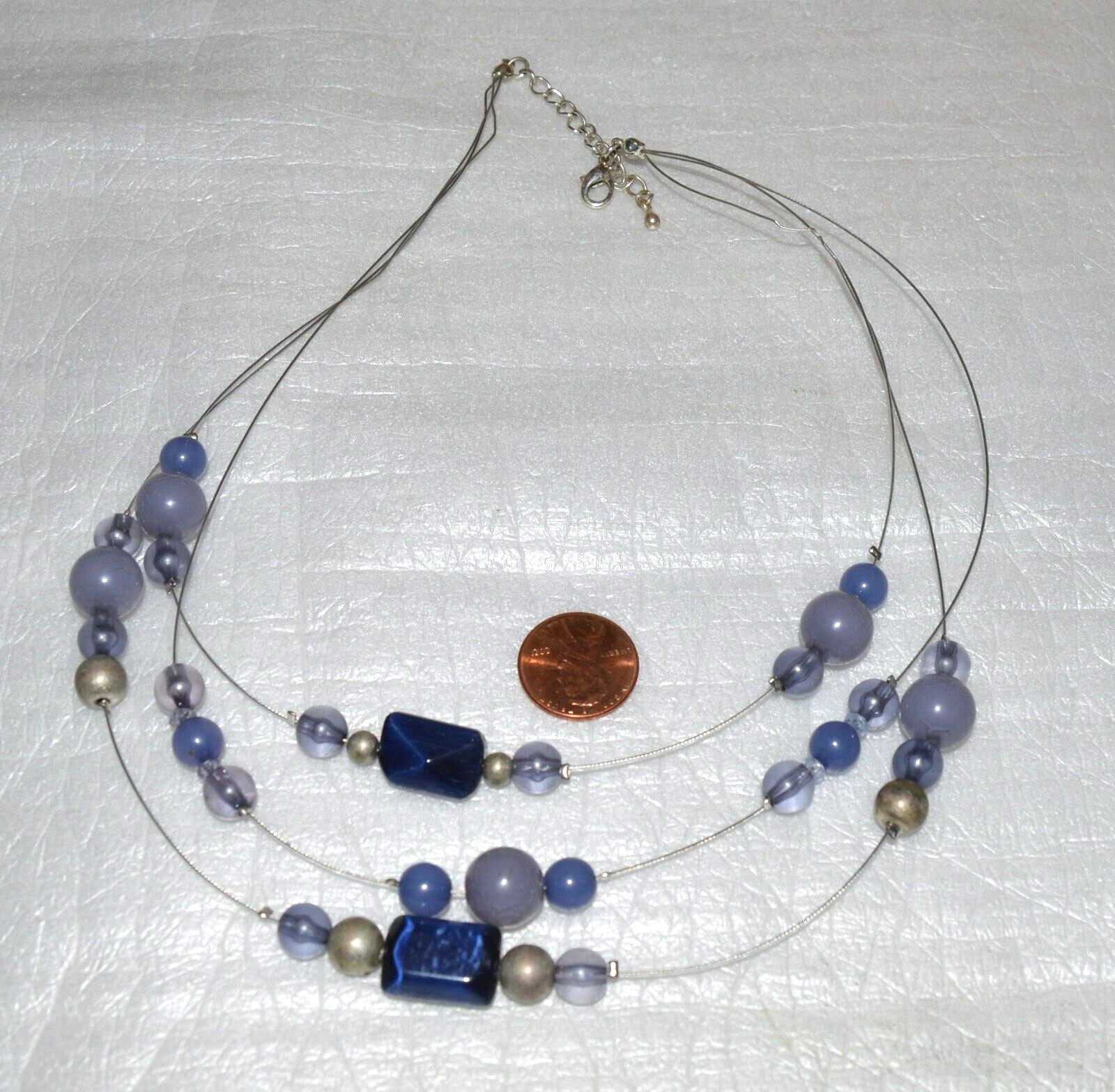 Blue Beaded 3 Strand Choker Necklace 15+ in. Jewelry