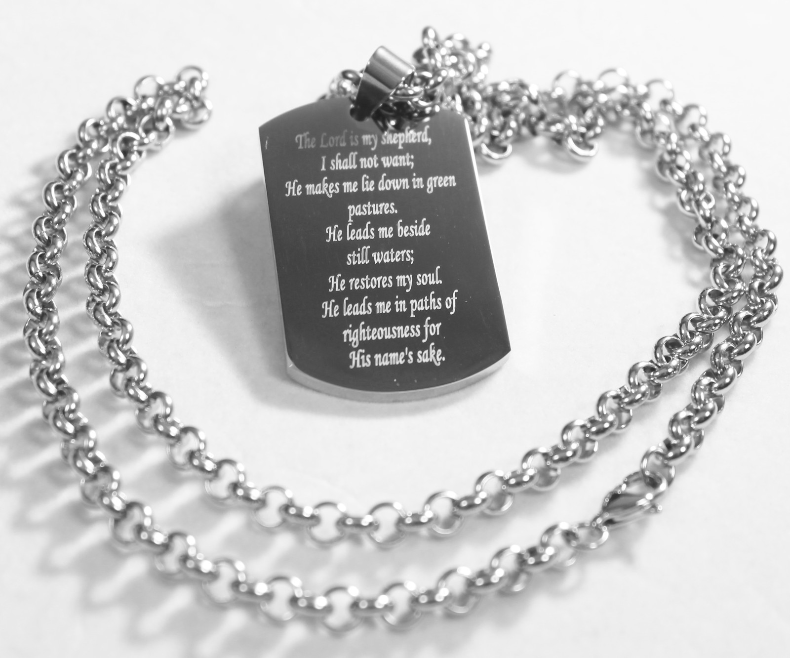 PSALM 23 THICK PENDANT ROLO CHAIN NECKLACE DOG TAG SOLID STAINLESS STEEL