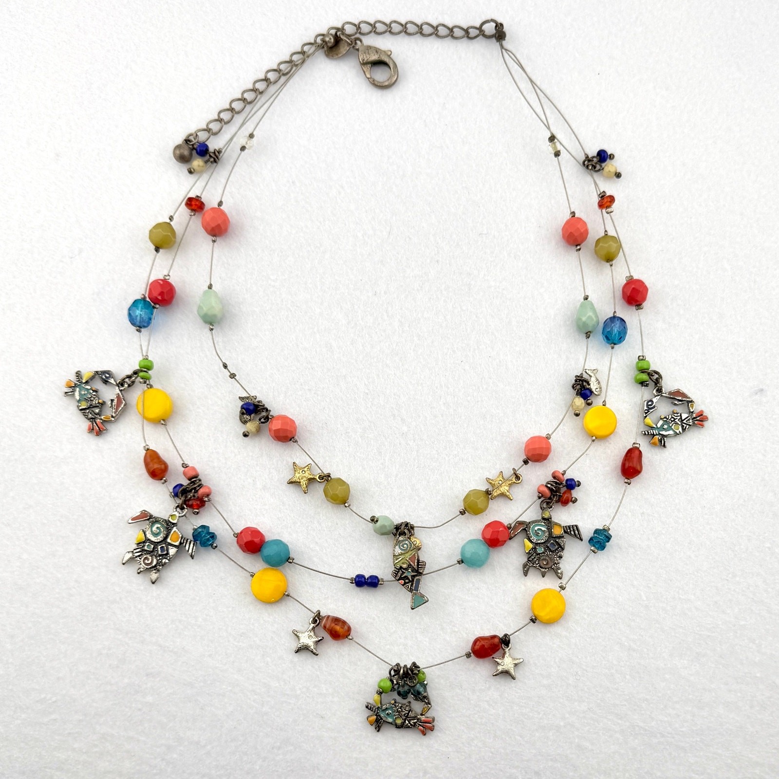 Chicos Sea Life Necklace Colorful Fish Charm Statement Jewelry Whimsical Coastal