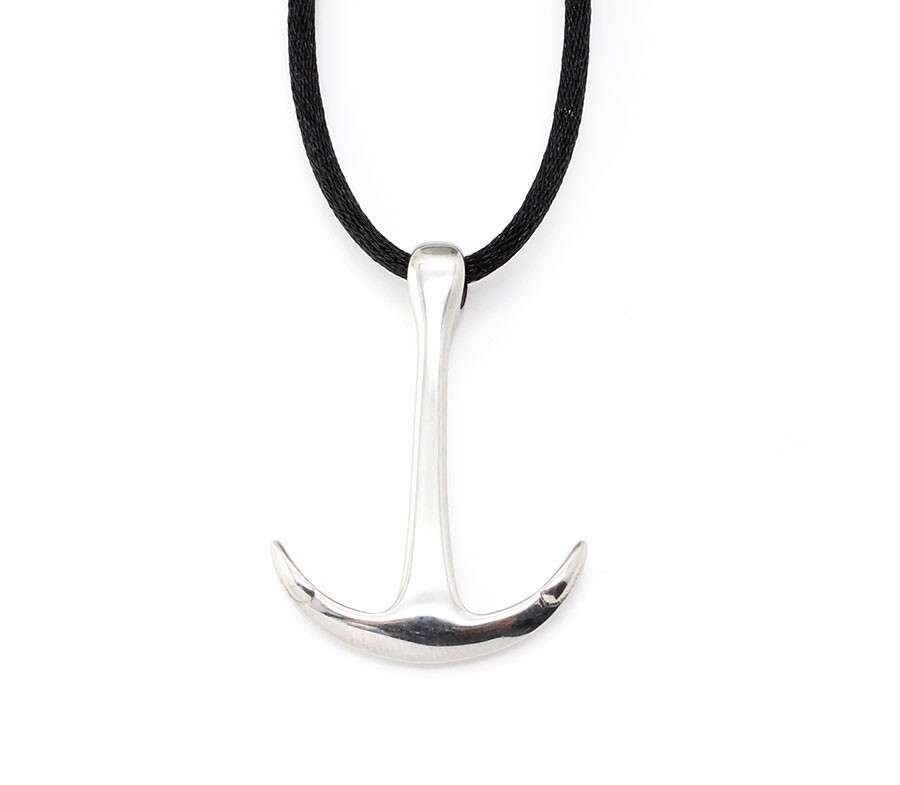 Stainless Steel Anchor Pendant Necklace with Satin Silk Cord 16″ to 30″