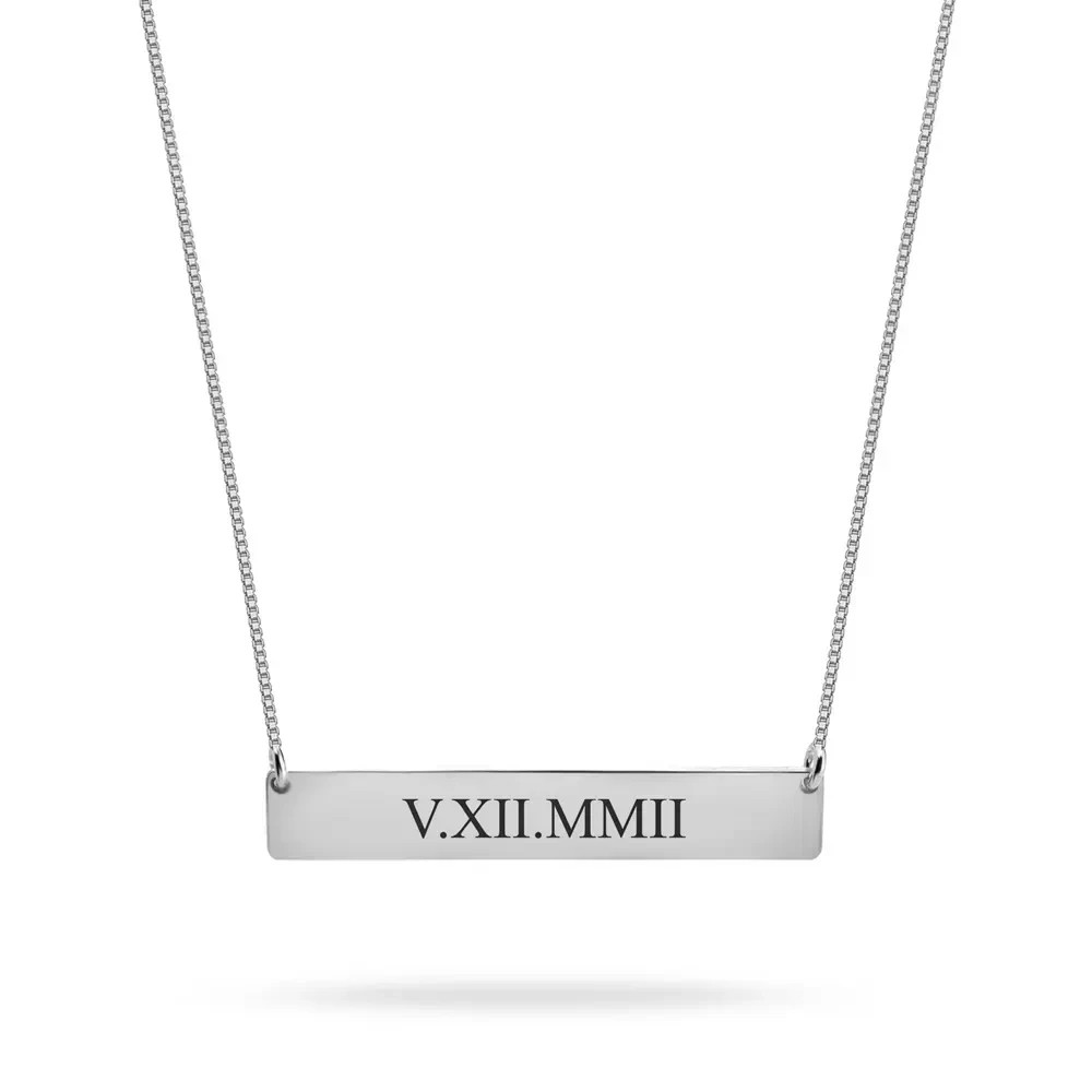 Roman Numeral Date Sterling Silver Necklace Personalized Custom Gift Handmade