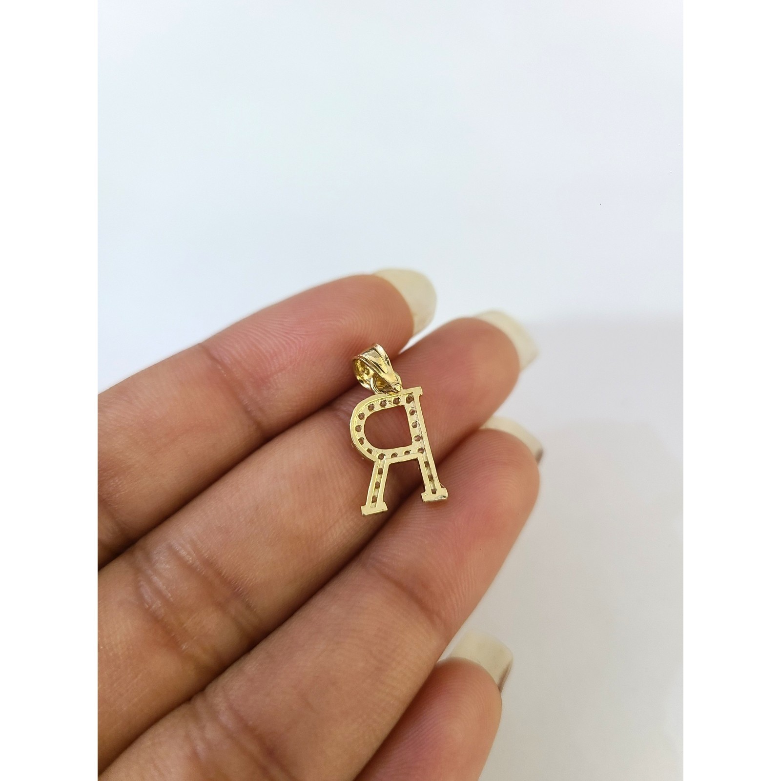 10K Gold Solid Franco Chain R Initial CZ Stone Pendant Set 1mm 16 18 20 22 Women