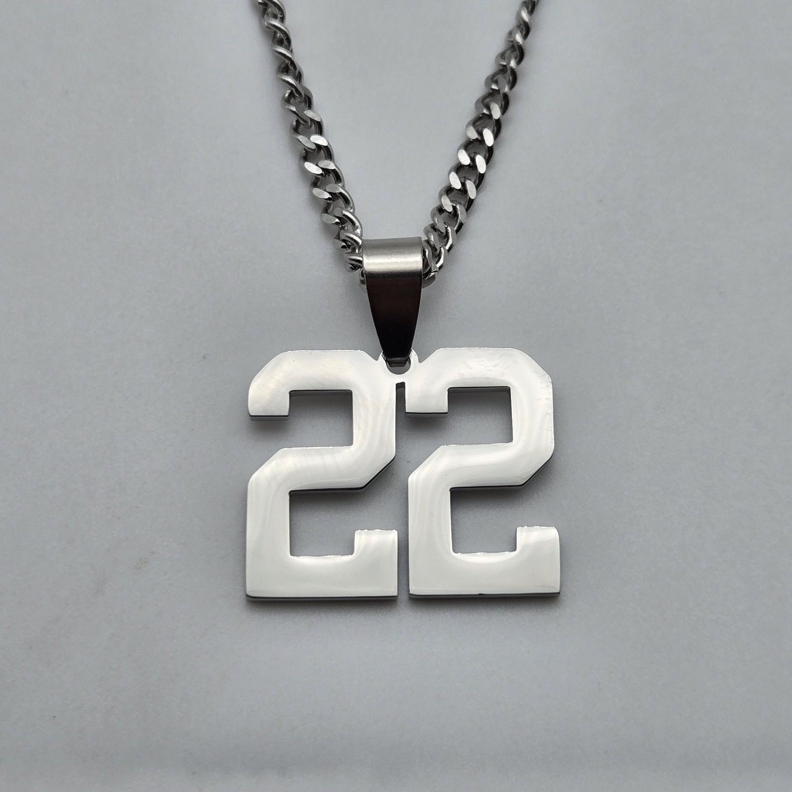 #22 BASEBALL FOOTBALL NUMBER Pendant Charm / 18″-24″ STAINLESS CHAIN NECKLACE