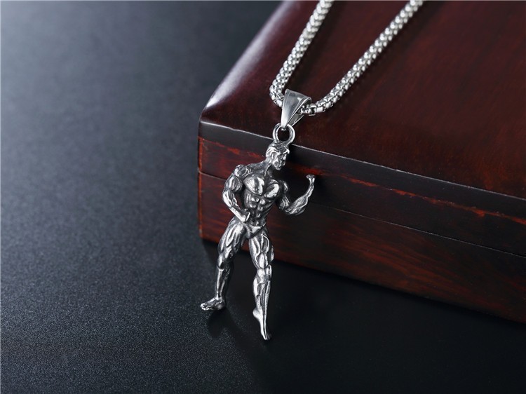 Mens Stainless Steel Fitness Workout Bodybuilding Pendant Necklace Chain Jewelry