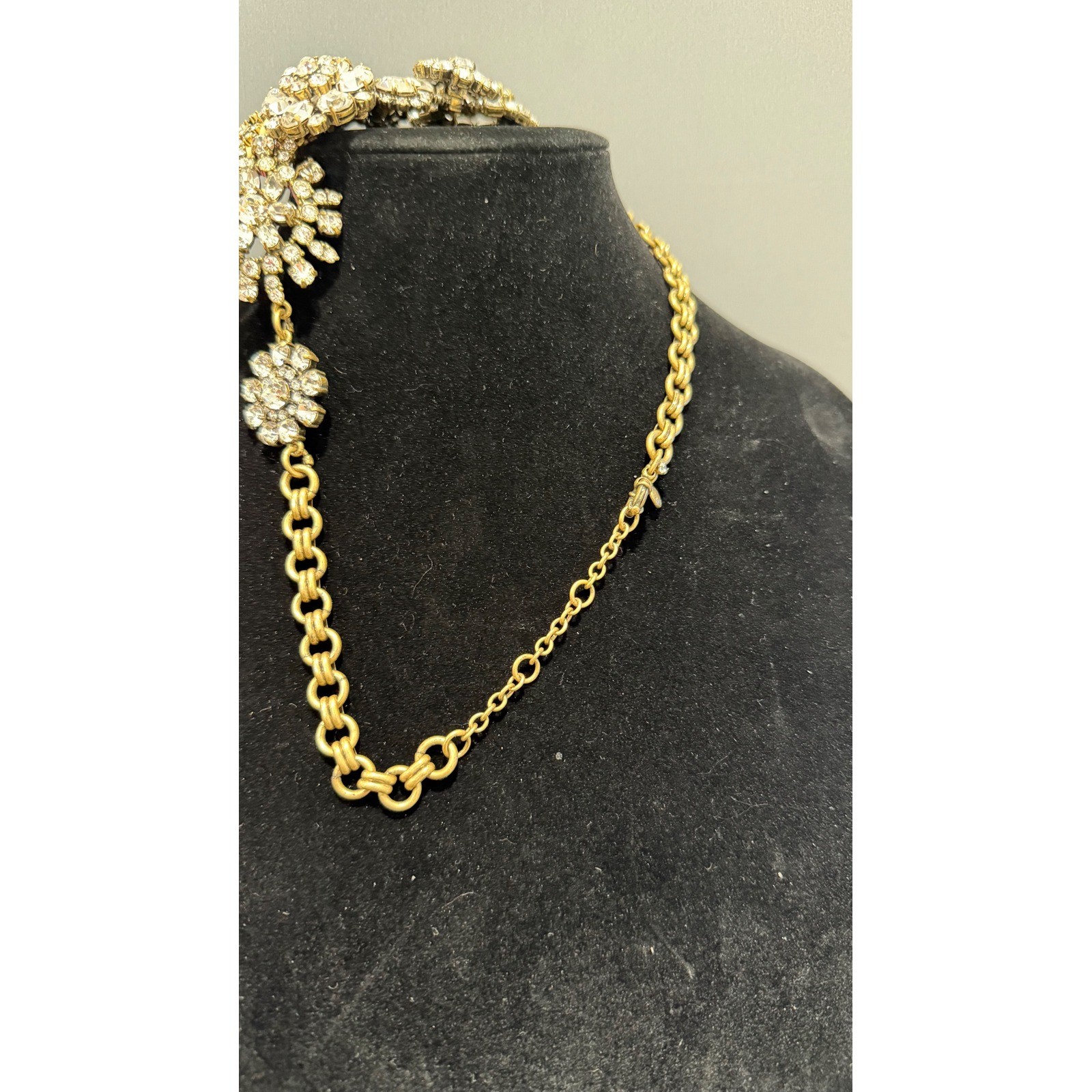 J.Crew Crystal Floral Statement Necklace Gold Tone Rhinestone Bib Wedding