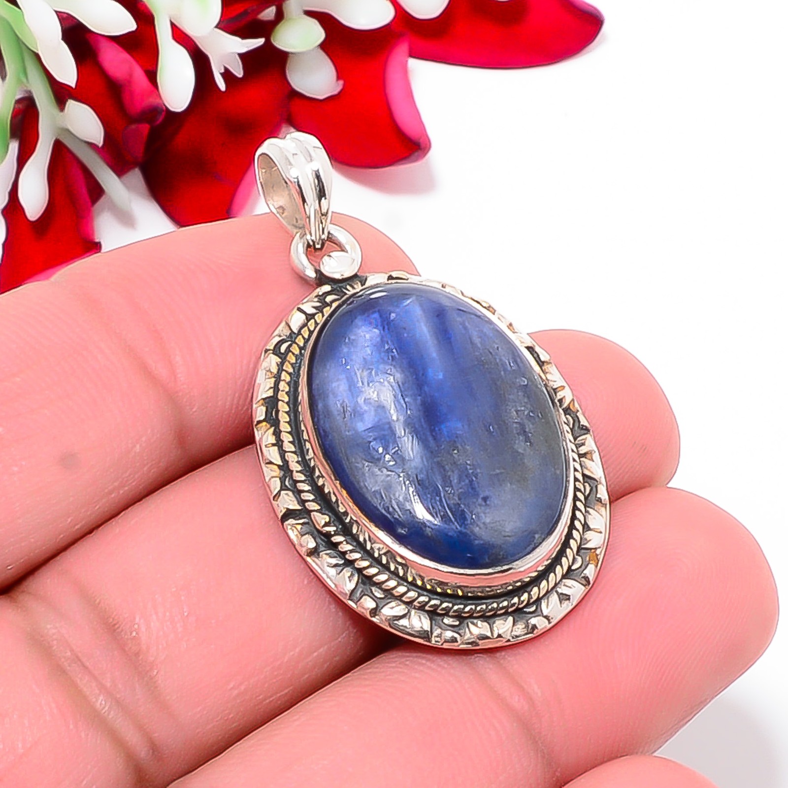 Kyanite – Nepal Designer Handmade 925 Sterling Silver Pendant 1.56″ P10462123410