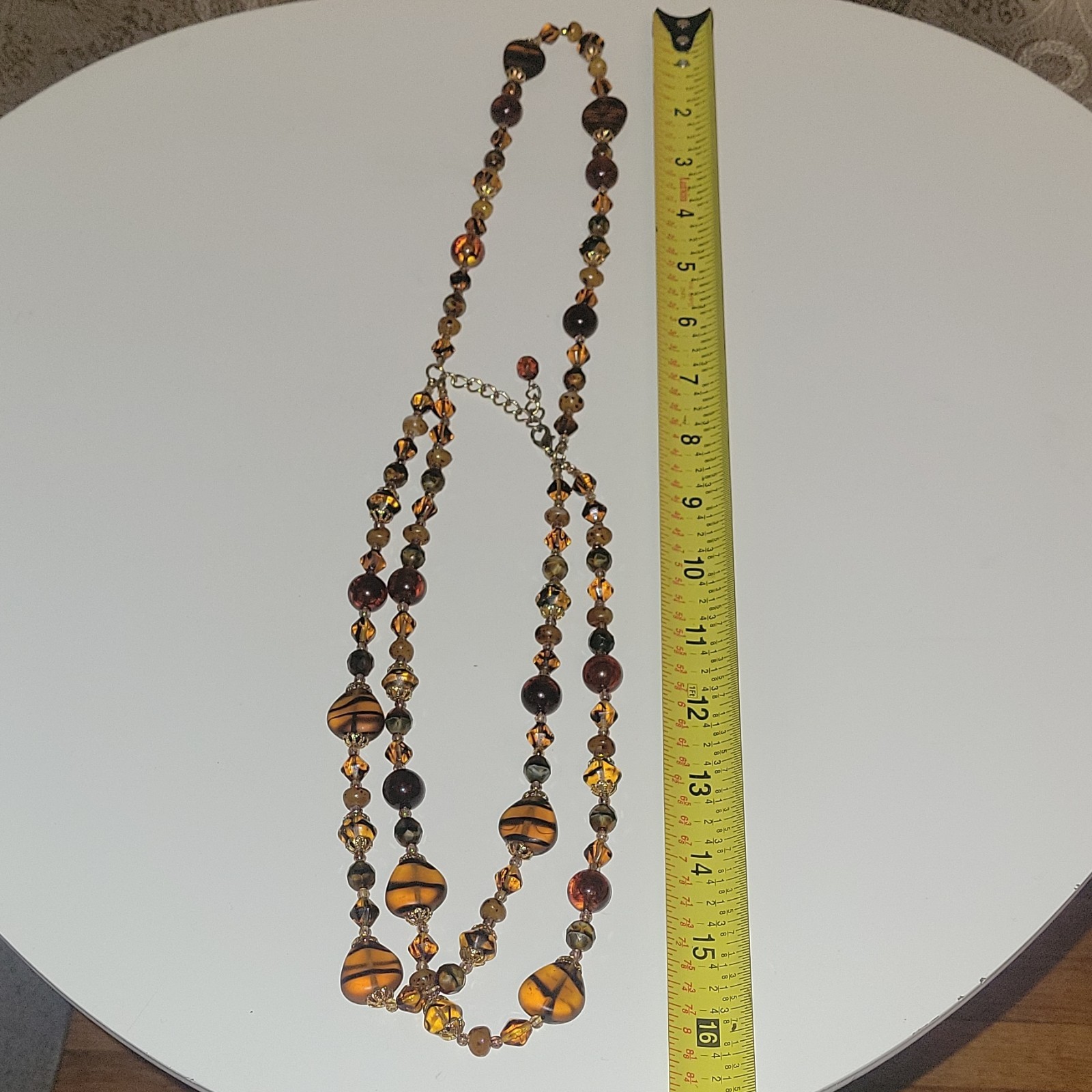 Vintage Multi Strand Amber Art Glass Bead Necklace Tiger Stripe Givre Germany