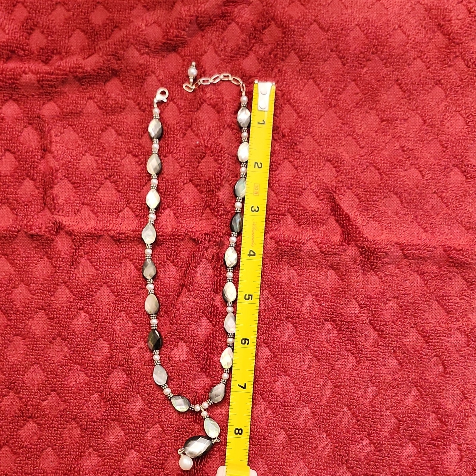 925 Sterling/Gray/White Faux Pearl Teardrop Drop Pendant 16in and bracelet set