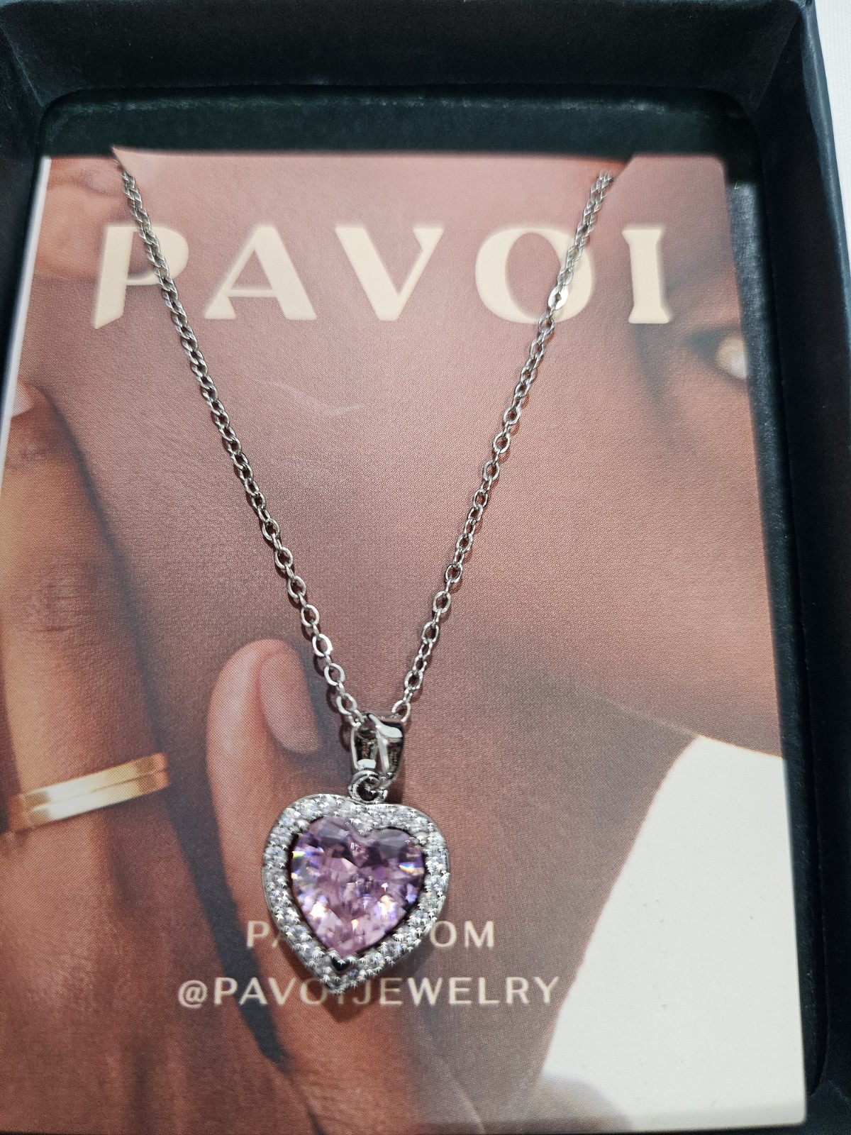 PAVOI Silver Plated Pendant Necklace Set 18” Chain Pink Hexagon & Heart Pendants