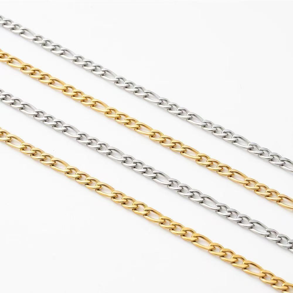 Gold Silver Titanium Steel Figaro Chain Blank Necklace DIY Base Chain Unisex