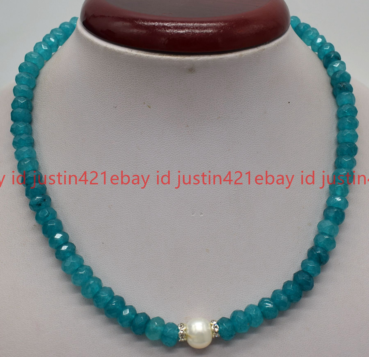 Genuine Natural 5x8mm Faceted Aquamarine 8-9mm White Pearl Necklace 18″