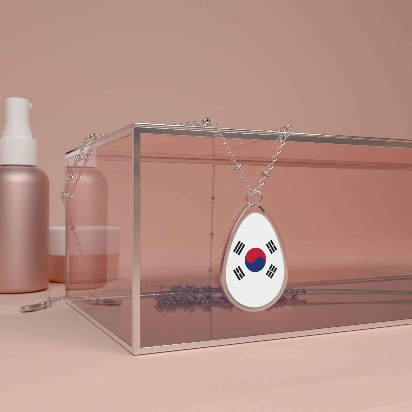 South Korea Flag Pendant Necklace – Oval Taegeukgi Charm – One Size /