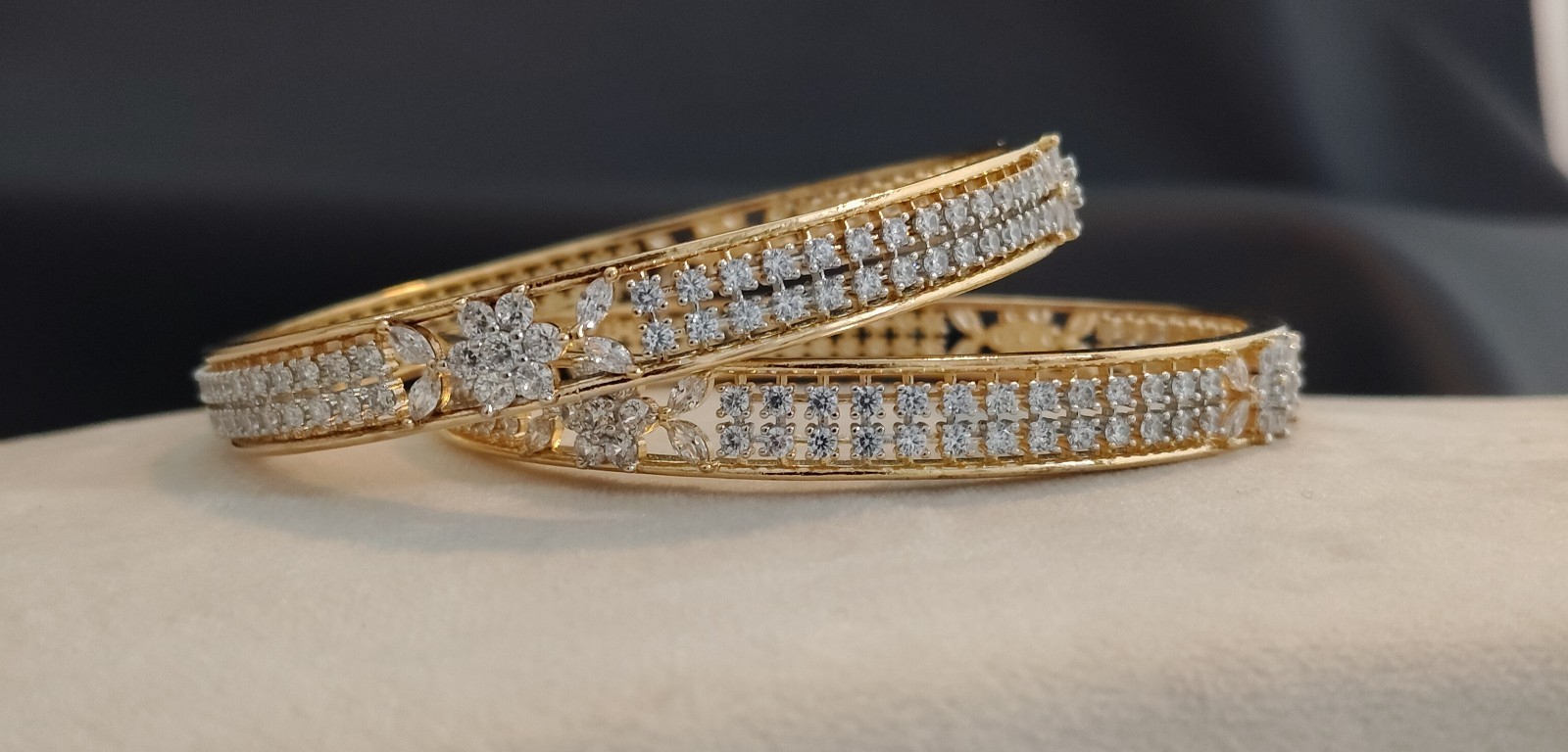 Anjum Elegant Floral Diamond Style Openable Bangles Roz Jewellers.