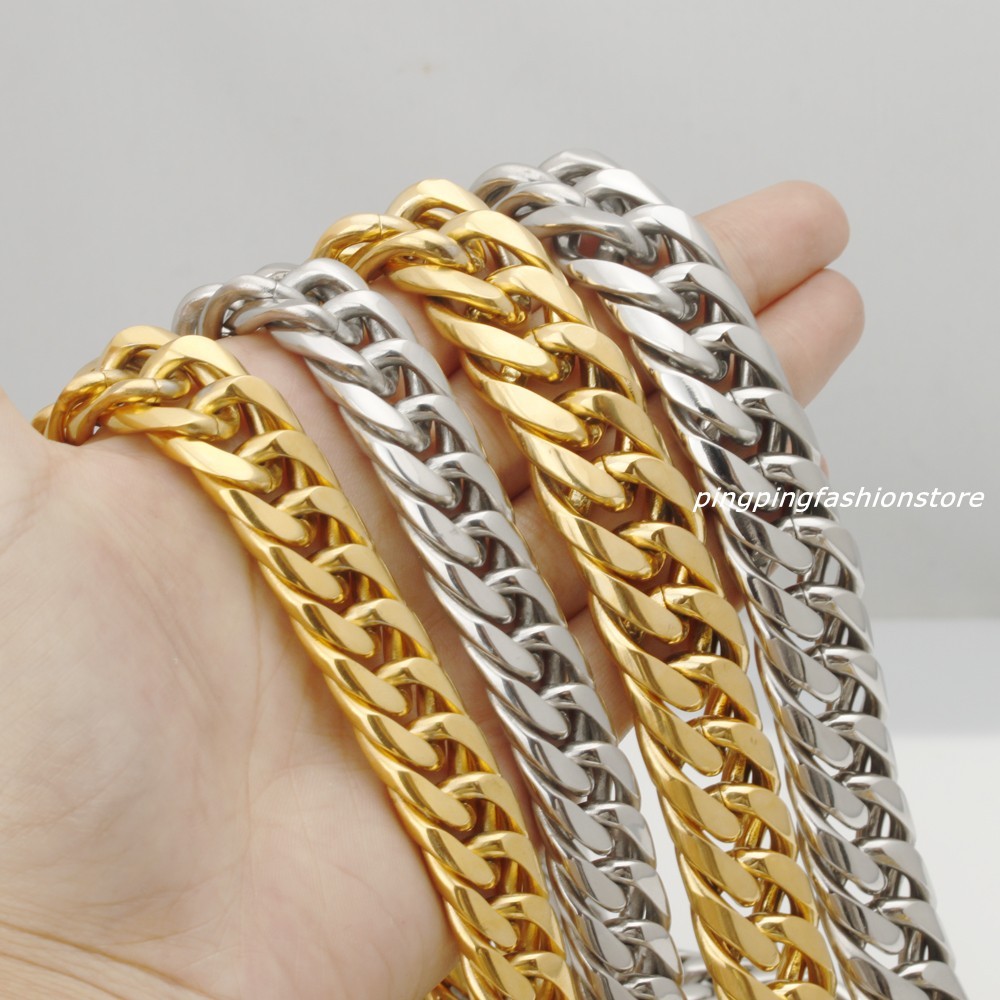 16/20mm Huge Stainless Steel Silver/Gold Curb Cuban Chain Men’s Necklace 7″-40″
