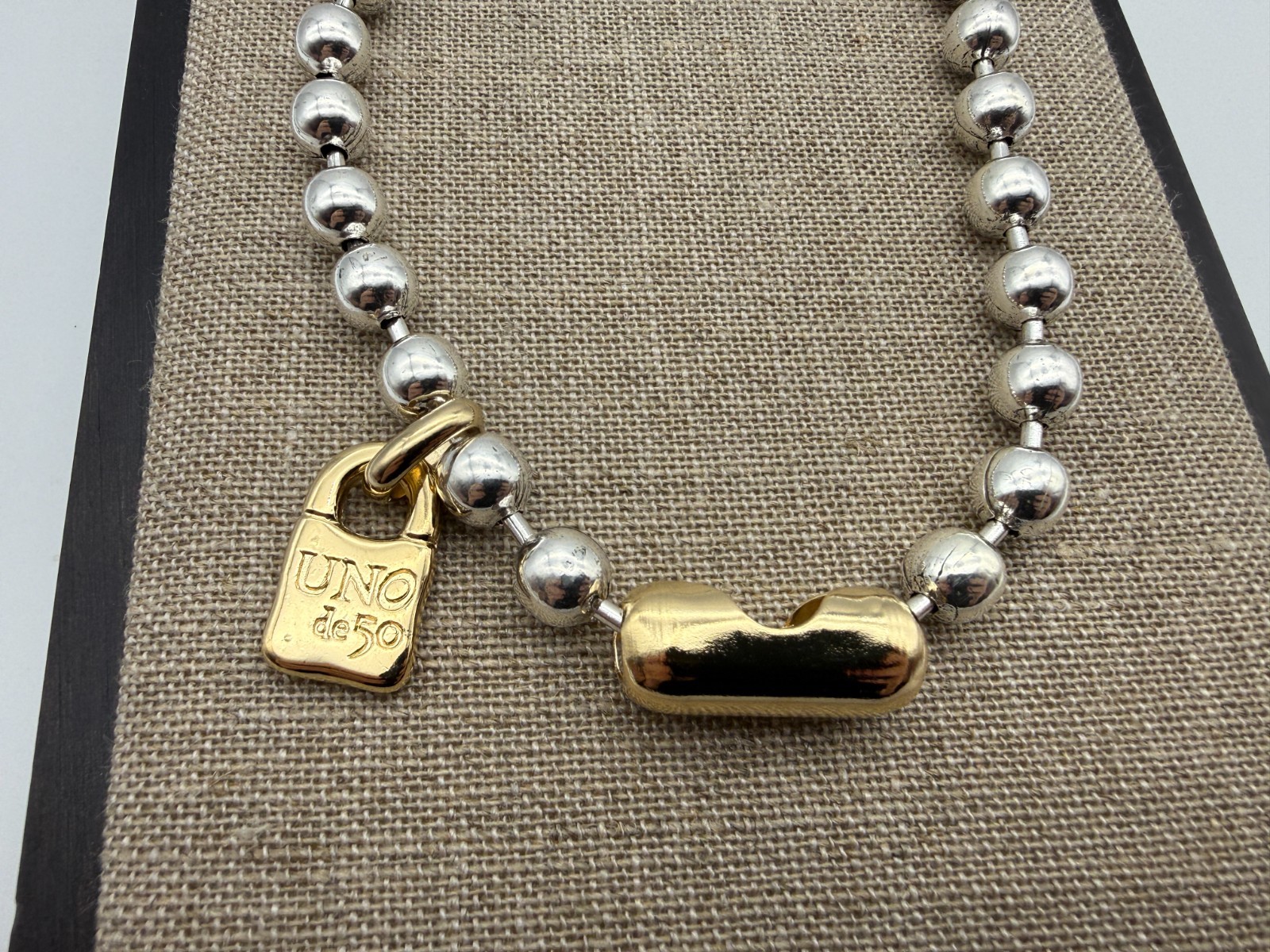 NEW Uno de 50 SNOWFLAKE Necklace Silver & Gold Plated Beaded Ball Chain Accent