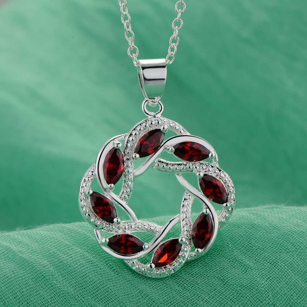 925 Sterling Silver Purple Zircon Necklace Women Wedding Engagement Jewelry