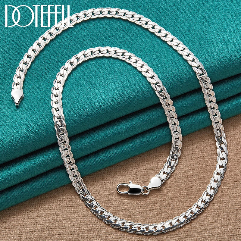 DOTEFFIL 925 Sterling Silver 6mm Side Chain 16/18/20/22/24 Inch Necklace