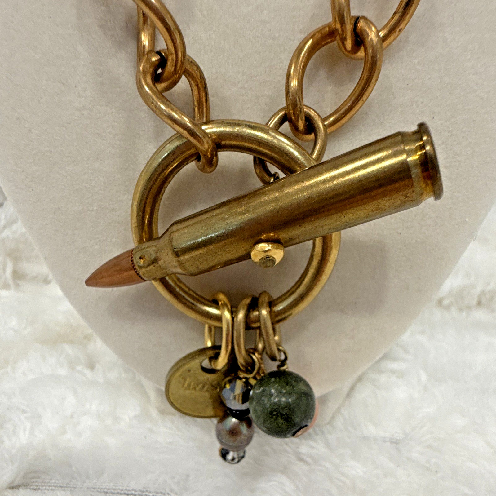 Twisted Silver Chunky Gold Tone Chain Necklace Bullet Toggle Clasp Charm 20″