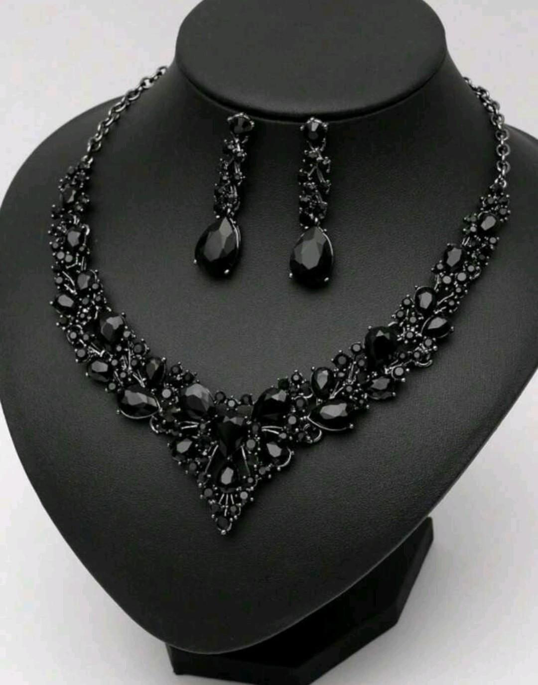 Black Plated Necklace Earring Set Chocker With Black Zirconia Gothic