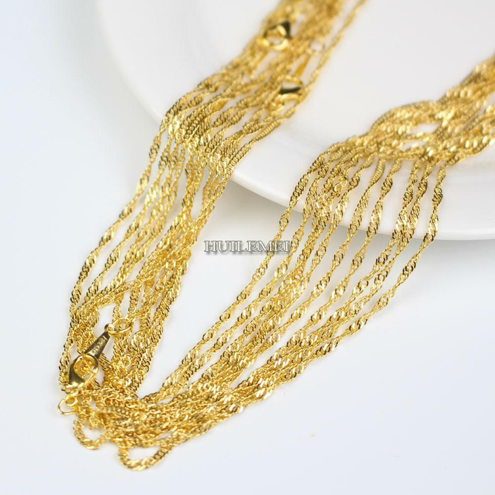 Wholesale Lots 10pcs/lot 2mm Gold Color Water Wave Chain Necklaces 16″-24″