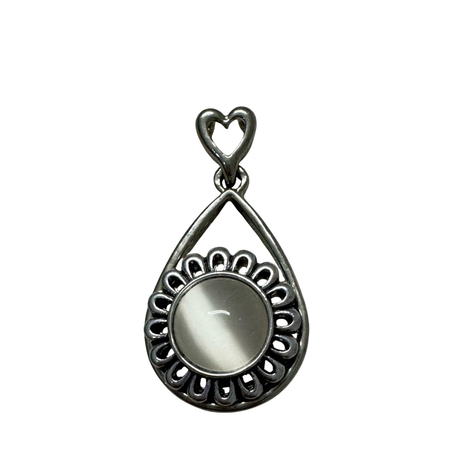 Silver Tone White Stone Pendant Necklace Unmarked Unknown Stone