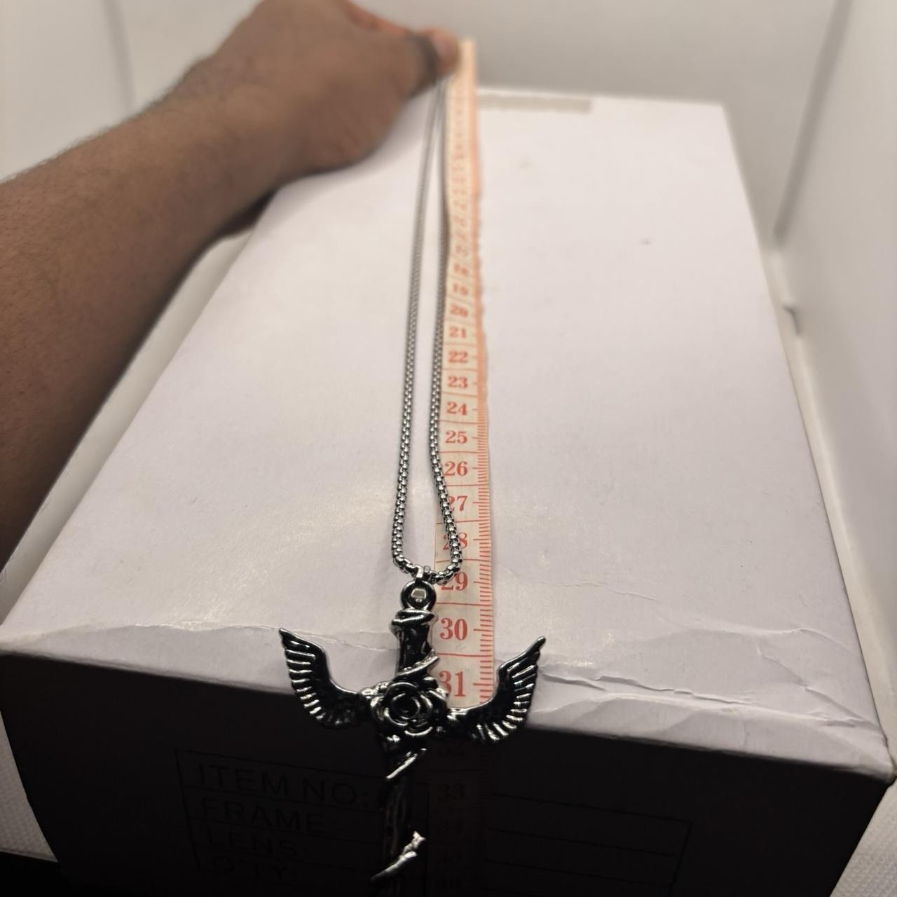 60 Cm Plated Silver Alloy Rose Wing Cross Pendant Necklace Gothic Streetwear Fit