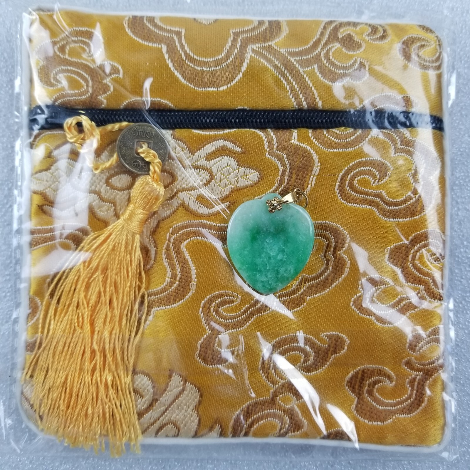 Heart Shaped Green Chinese Jade Pendant with Gift Bag for Mother’s Day