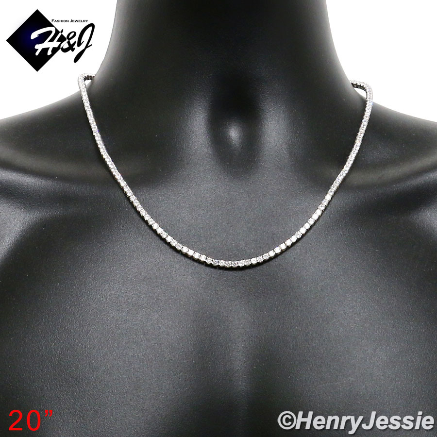 20″MEN SOLID 925 STERLING SILVER ICY BLING CZ 3MM 1 ROW TENNIS CHAIN NECKLACE*10