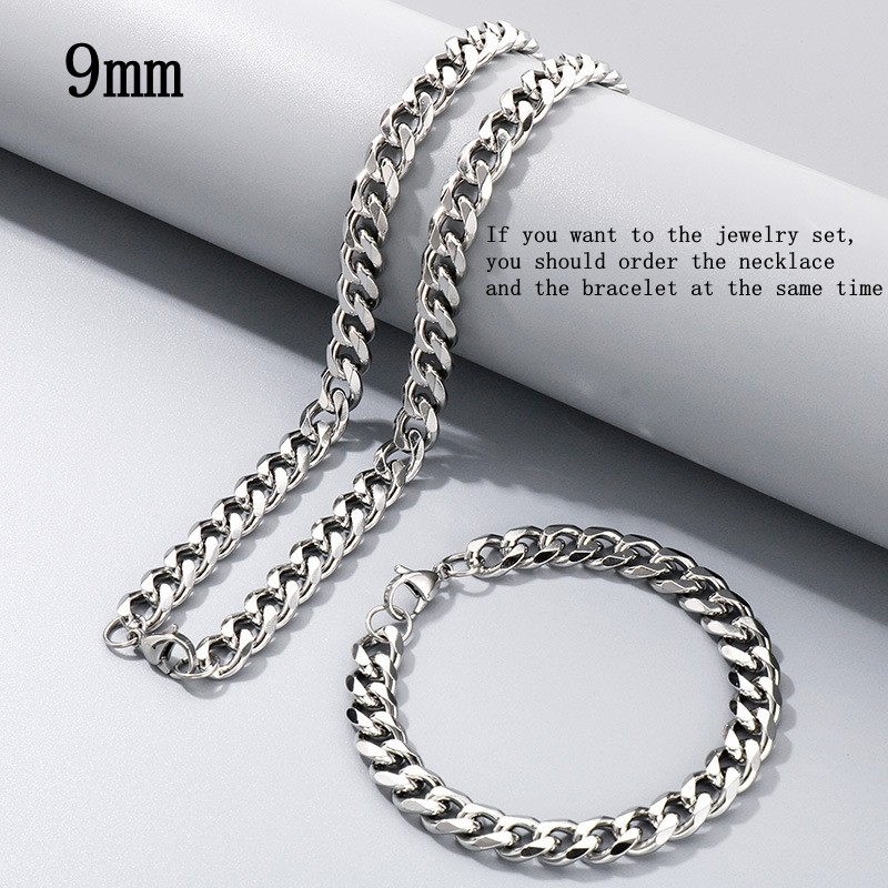 16-36″ Stainless Steel Silver Curb Cuban Chain Necklace Bracelet 3/5/7/9/11/13mm