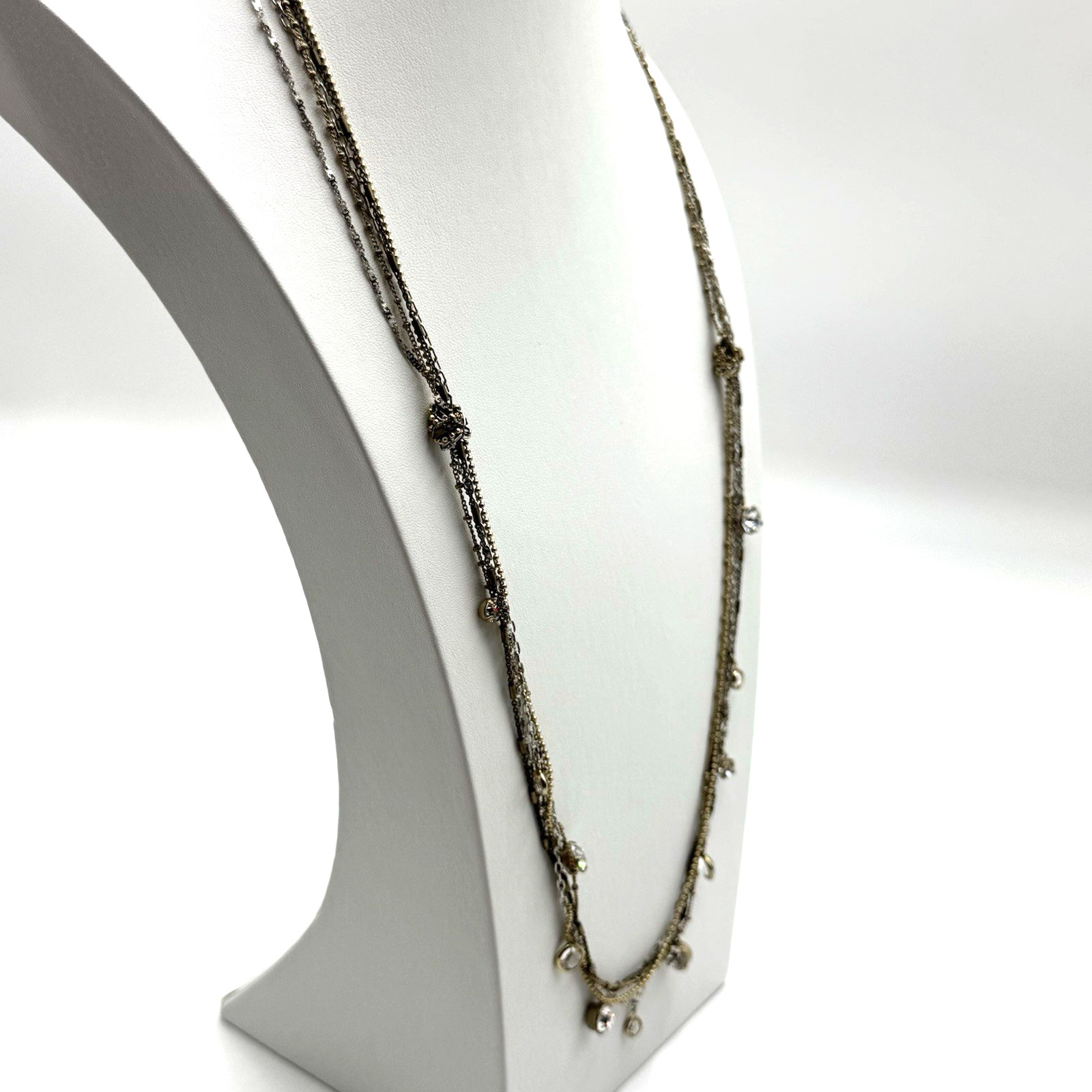 Ann Taylor Loft Necklace Multi Chain Gold Silver Tone Glass Faceted Rhinestones