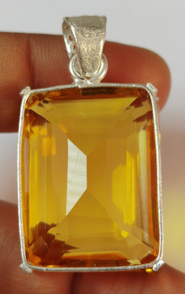 98.20 Ct. Large Yellow Citrine Emerald Cut Pendant 925 Silver Jewelry Gift Women