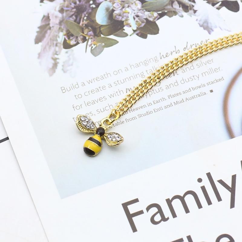 Cute Bee Pendant Necklace Women Girls Crystal Wings Long Chain Jewelry Gift