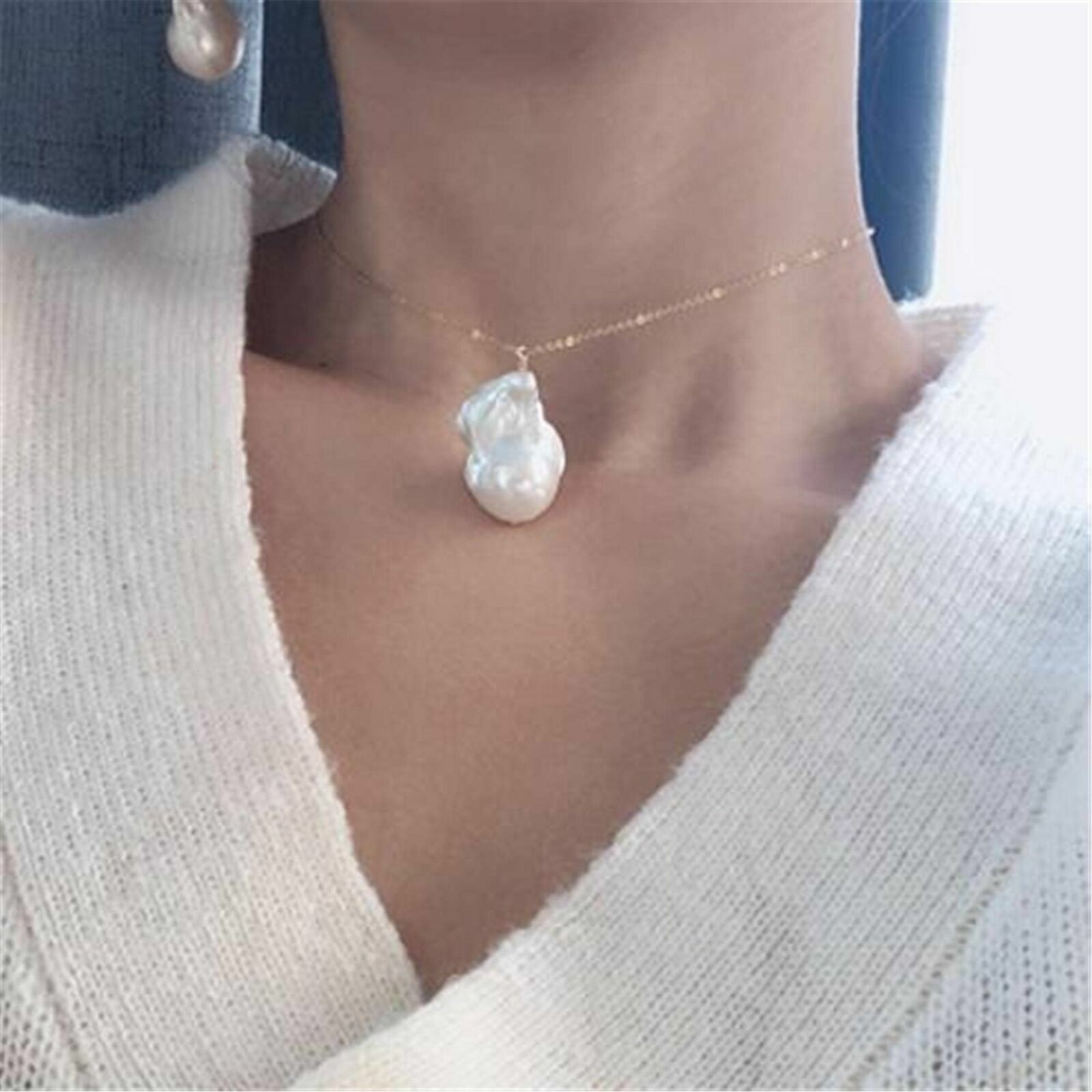 Huge 20-26mm White Baroque Pearl Necklace 18K Chain 18 inches Fashion Women