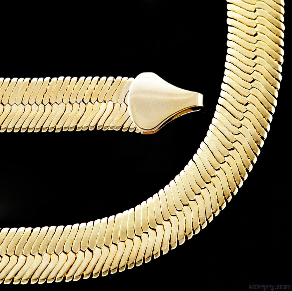 Men & Lady 14K Gold Plated 4mm – 14mm Flat 20″ Or 24″ Herringbone Necklace Chain