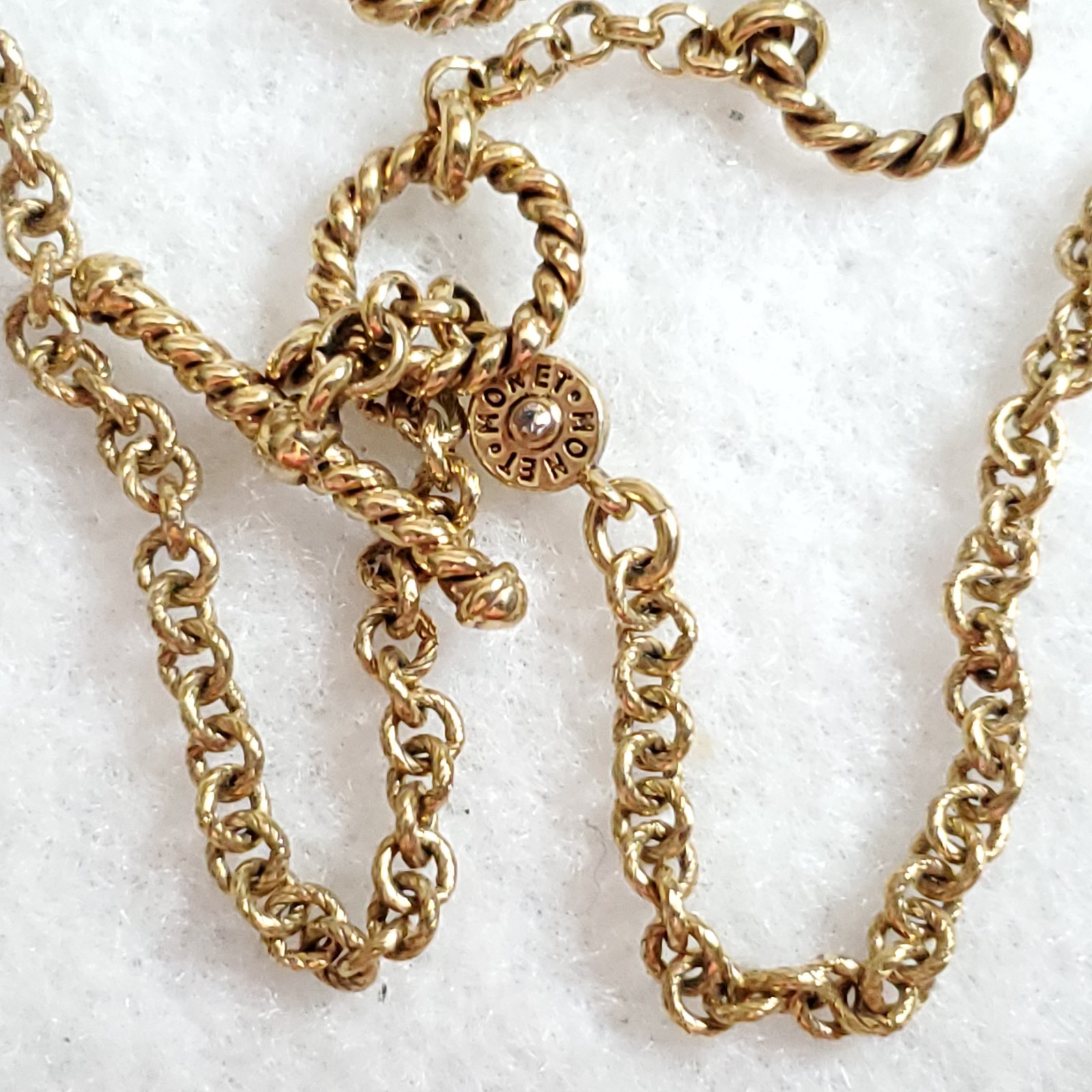 Monet Necklace Gold Tone Charm Dangles Faceted Yellow Glass 15-17.5″