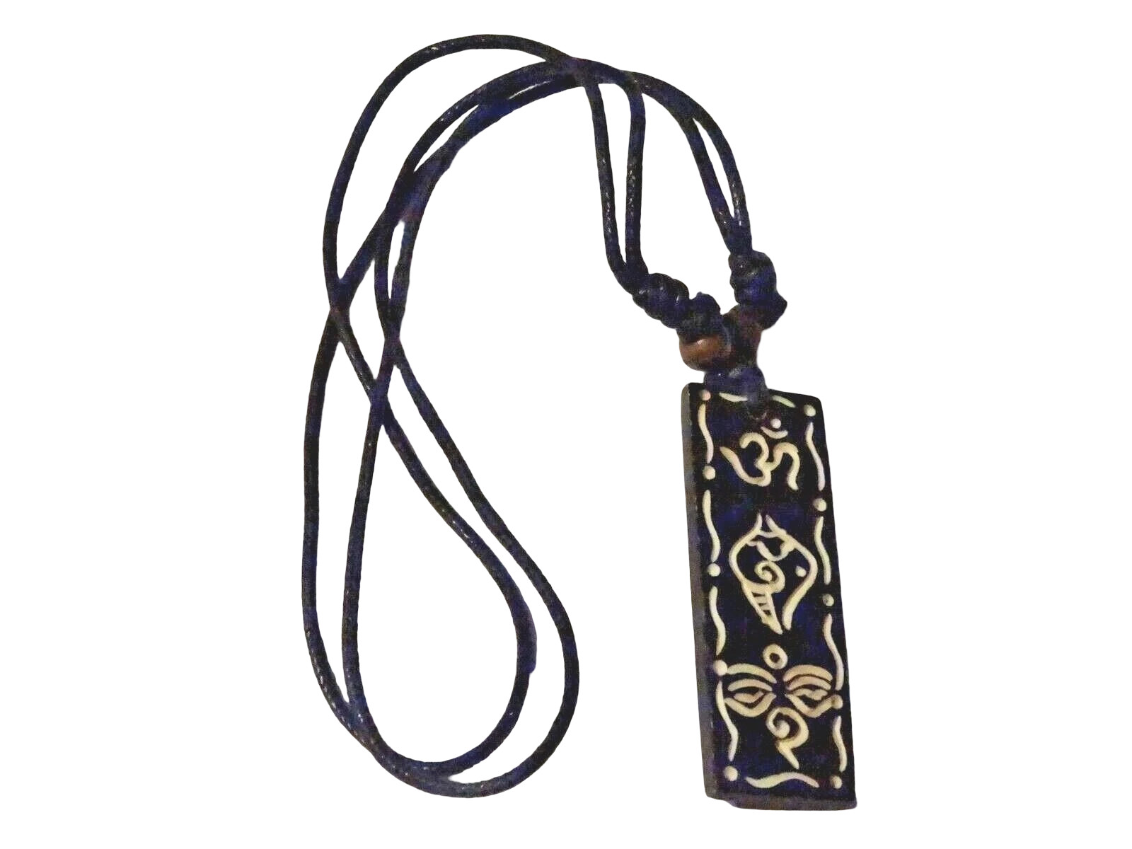TIBETAN BUDDHIST YAK BONE CARVED OM VAJRA BUDDHA EYES PENDANT NECKLACE NEPAL