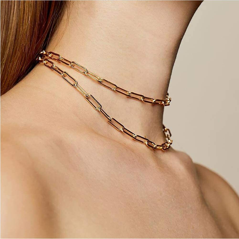 Gold Necklace Paperclip Chain Gold Plated Dainty Paperclip Link Chain Chocker