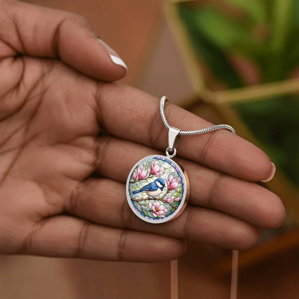 Bluebird Floral Engraved Necklace Bracelet or Keychain