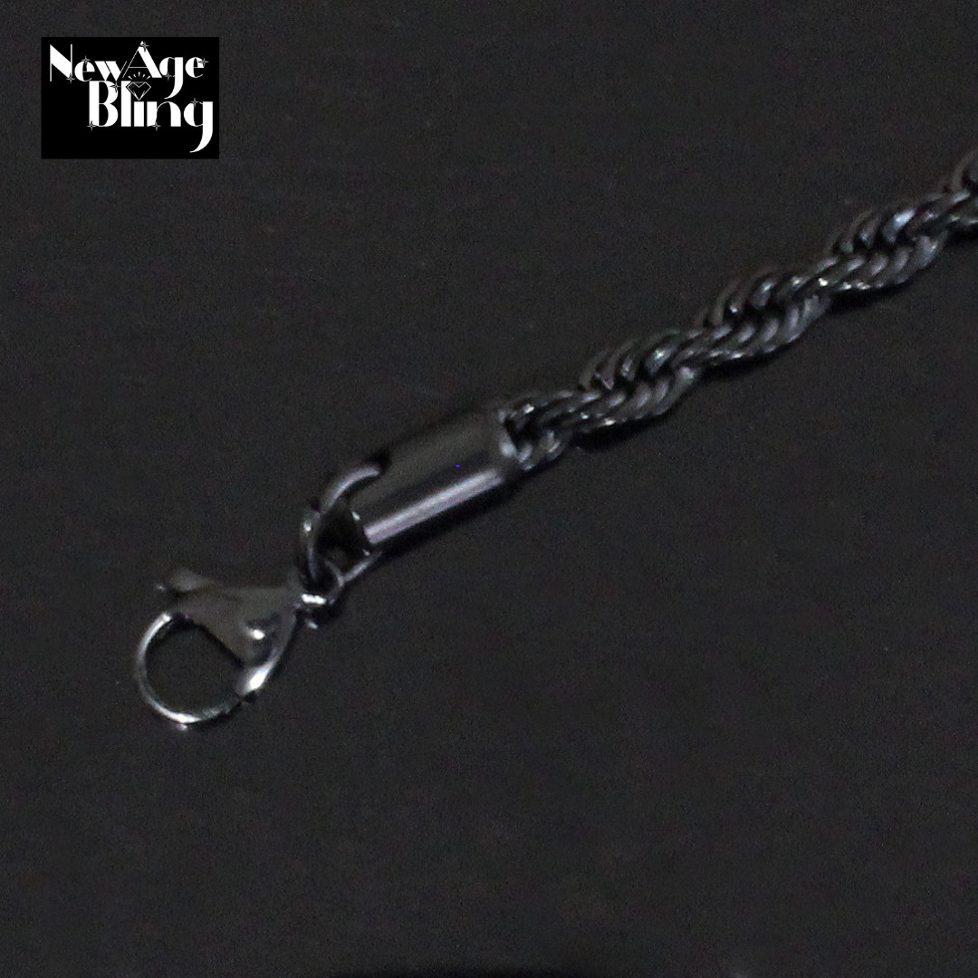 Stainless Steel Rope Chain Black Plated 16″-30″ Men Women Twist Necklace 2-4mm